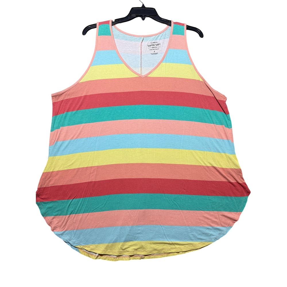 Torrid Tank Top Women 5 Multi Color Striped V-Neck Super Soft Knit